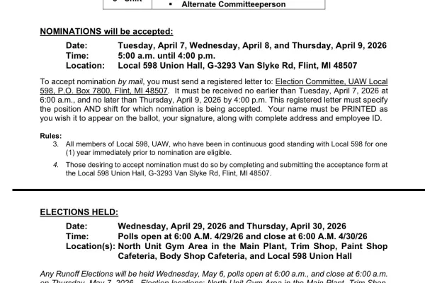 Notice of nomination and election Aramark Bargaining Unit