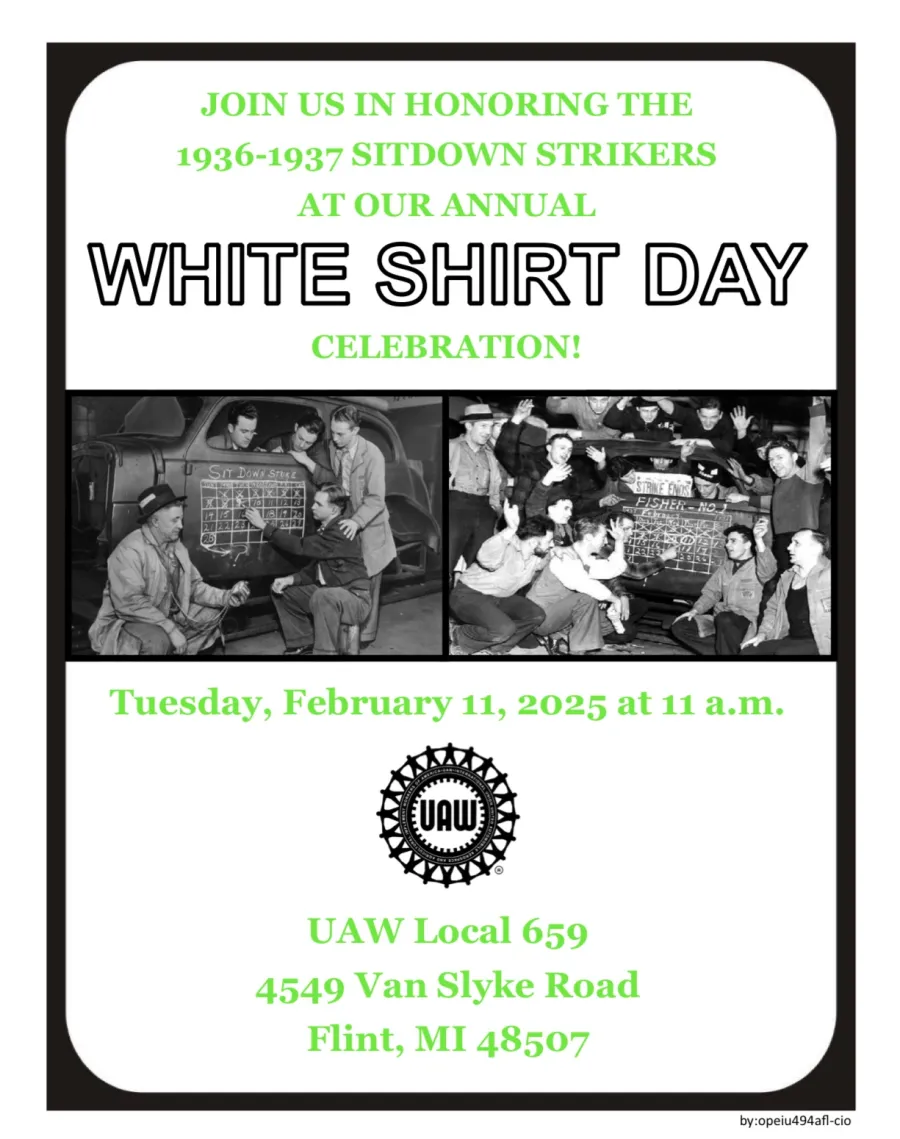 White shirt day celebration flyer