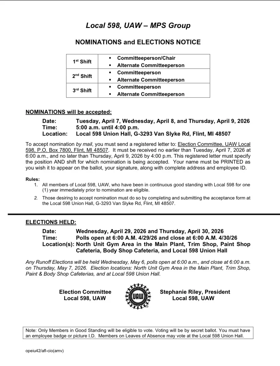 Notice of nominations and election MPS Bargaining Unit