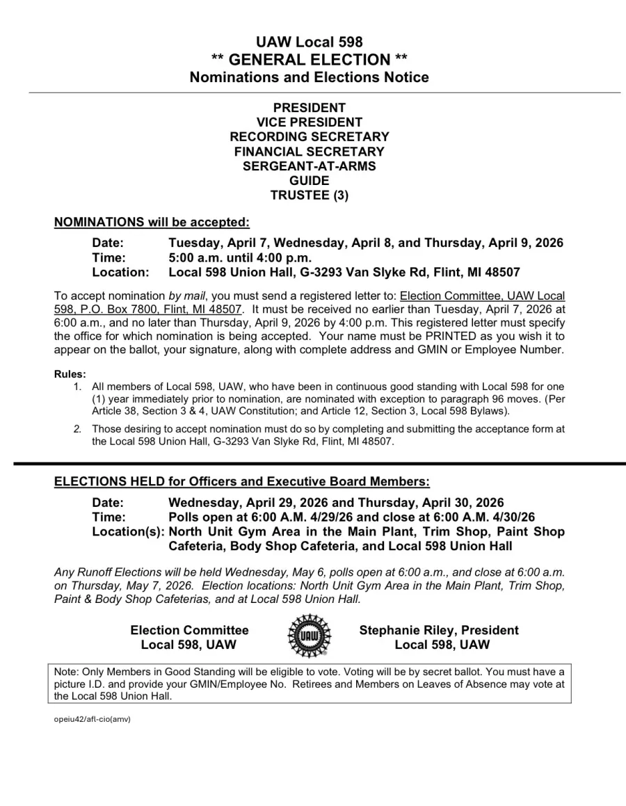 Notice of nomination and election Executive Board