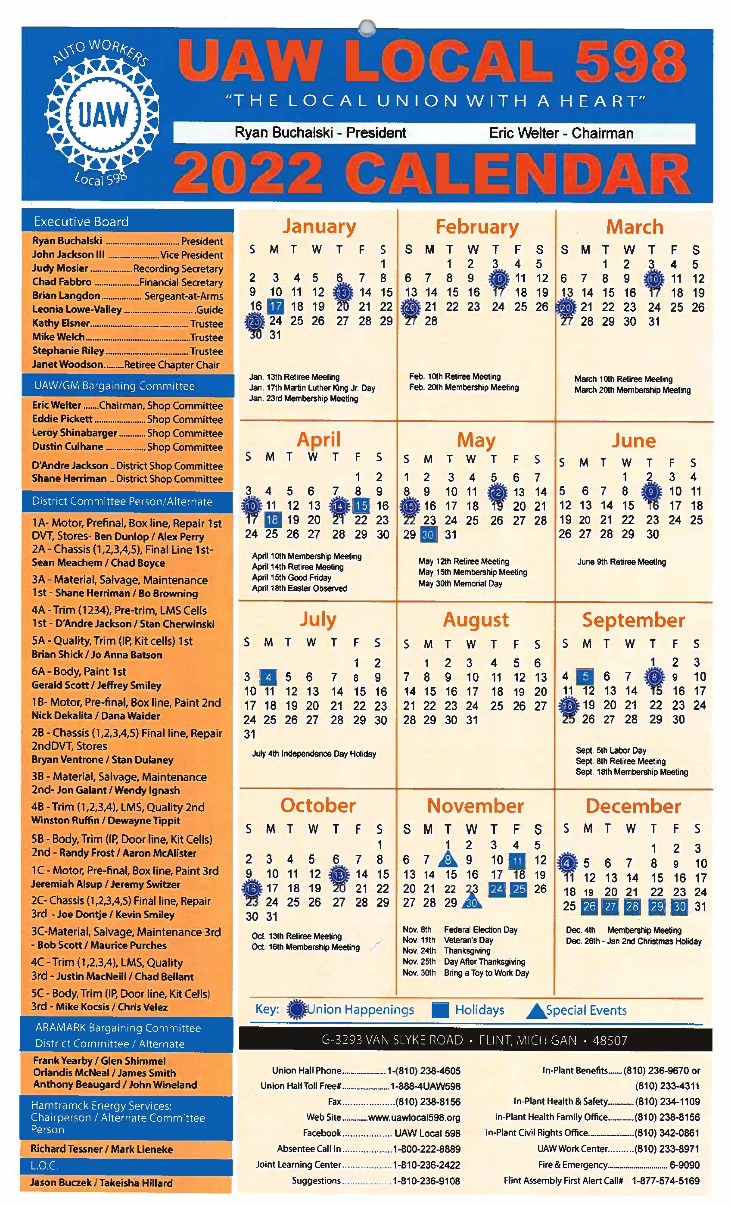 General Motors Holiday Calendar 2022 2022 Calendar | Local 598